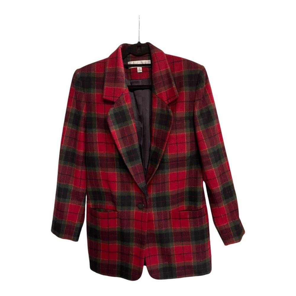 Valerie Stevens Vtg Wool Blend Tartan Plaid Blazer Sz 8 Dark Academia Lined EUC